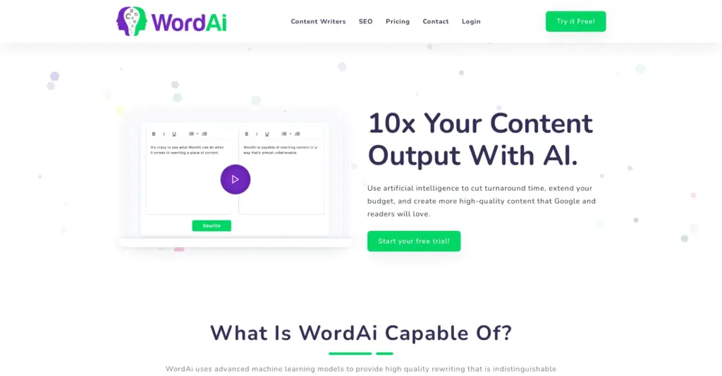 WordAi - AI tool for SEO and writing